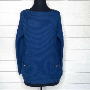 Anne Klein | Blue Cable-Knit Boatneck Sweater